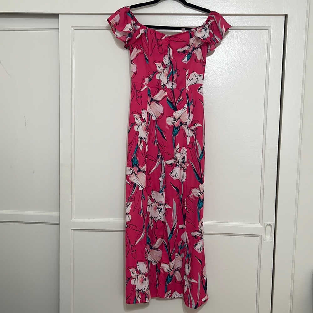 Leith Pink Floral Midi Dress